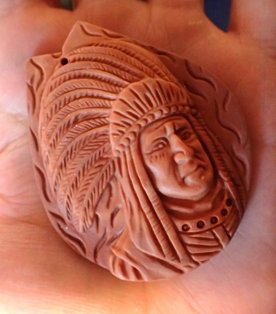 Jasper Carved Native American Indian Face with Headdr… Gem