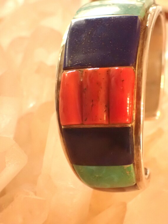 Museum Quality Zuni Inlay Turquoise cuff Bracelet… - image 3