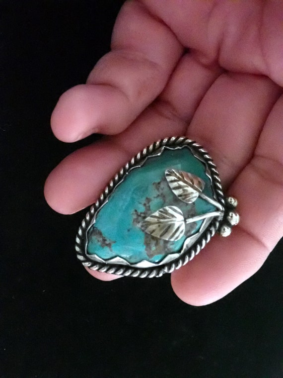 Turquoise RIng in Tibetan Silver adjustable - image 2
