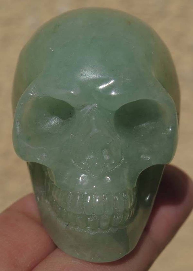 Green Aventurine Crystal Carved Skull 1.9 inch image 2