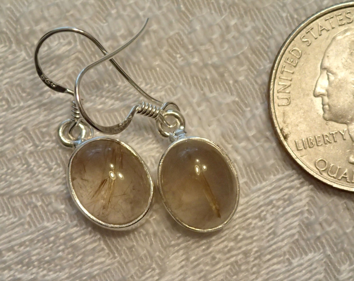 Rutile Quartz Gemstone Oval Sterling Hook Earrings - Etsy