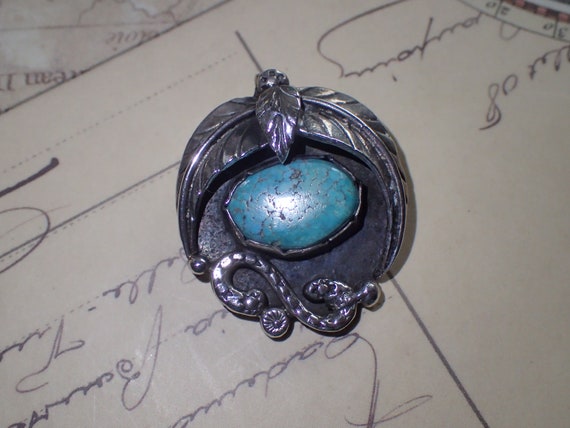 Navajo Turquoise Sterling Silver Pendant - image 2