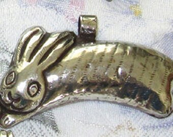 Large Jumping Silver Rabbit Pendant    Nice