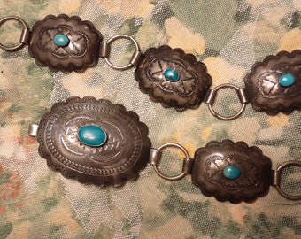 Vintage Navajo Sterling Turquoise Concho Belt