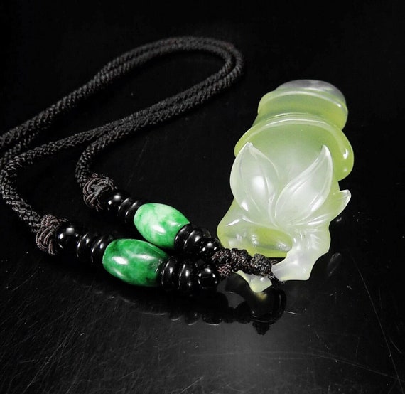 Bamboo Natural A Jadeite Pendant with Jade Neckla… - image 8