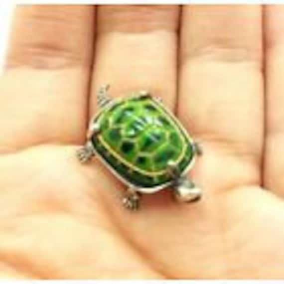 Green Enamel Turtle Adorable Sterling Silver 925 … - image 1