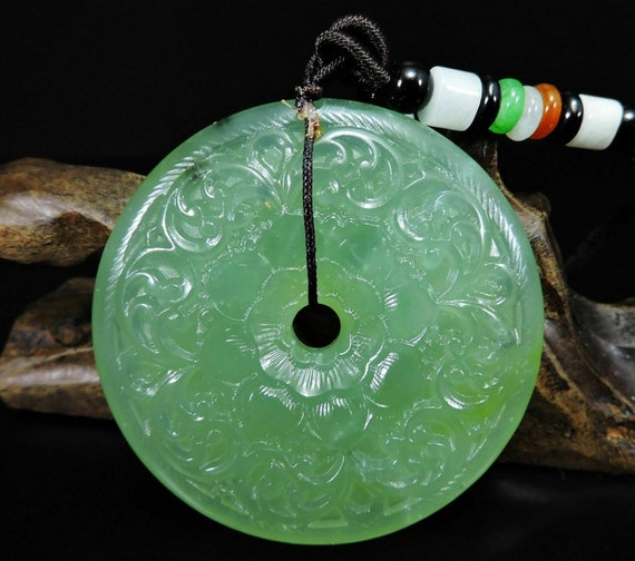 Lotus Flower Donut Coin Natural Hand-carved Jade … - image 2