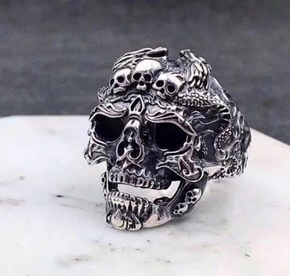 Sterling Silver Skull Skeleton Adjustable Ring - image 1