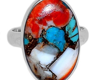 Spiny Oyster Arizona Turquoise 925 Sterling Silver Ring sz.9