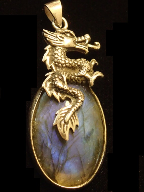 Labradorite Pendant with Sterling Silver Dragon - image 2