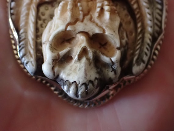 Skull and Bird Pendant in Tibetan Silver - image 3