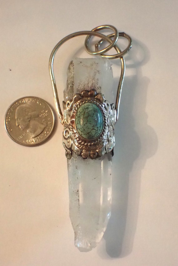 Natural Point Clear Quartz Crystal Pendant with t… - image 3