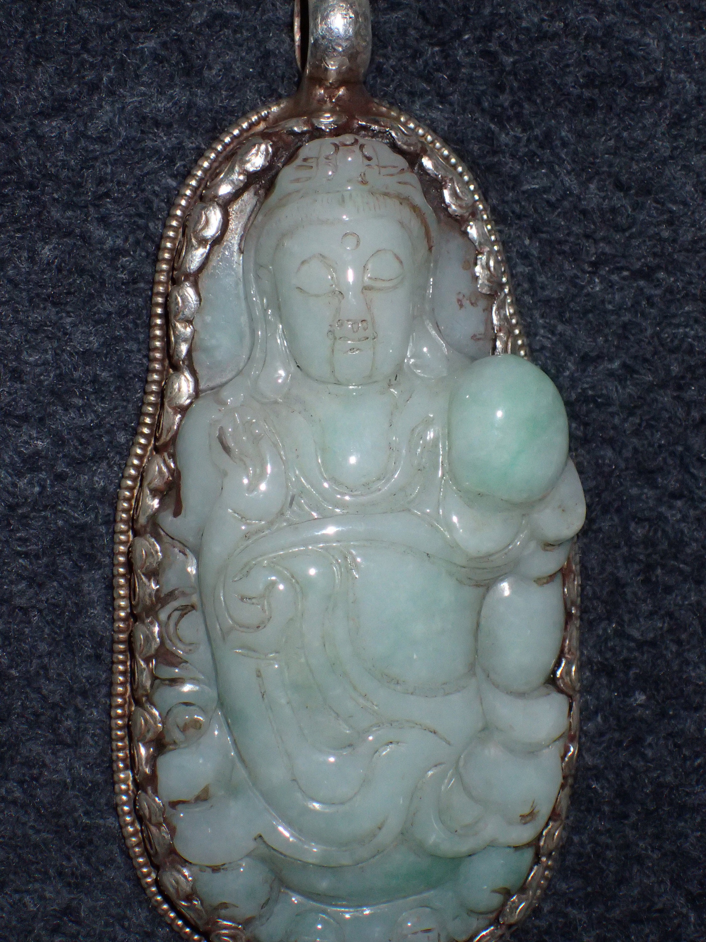 Beautiful Jade Quanyin Goddess Pendant in Sterling Silver. Etsy
