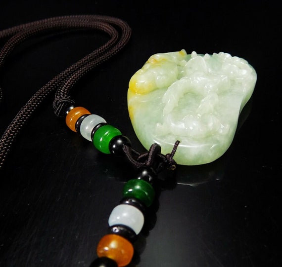 Jadeite Deer Bat and Ruyi Pendant Unique, Green 1… - image 9