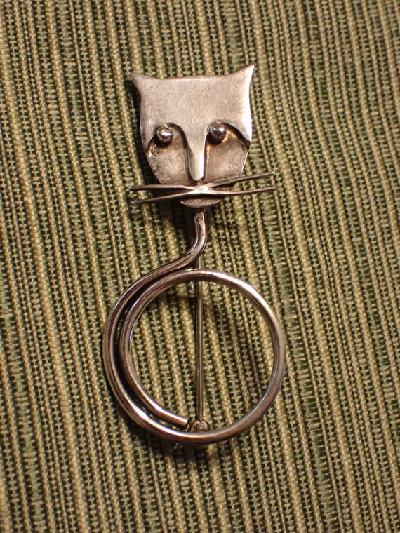 Sterling Cat Brooch Pin Delfino Taxco  Modernist … - image 4