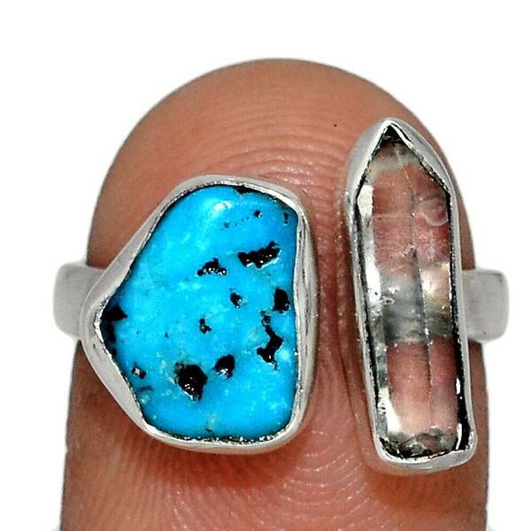 Bisbee Turquoise & Herkimer Diamond Silver Ring Jewelry s.6.5