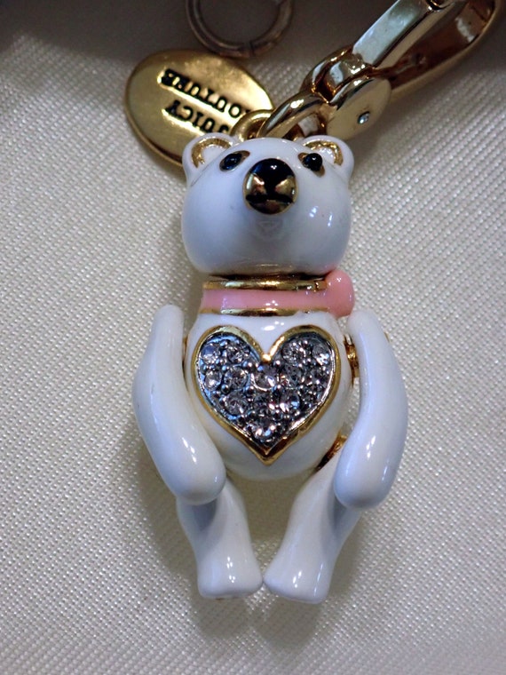 White Heart Teddy Bear Enamel Charm - image 3