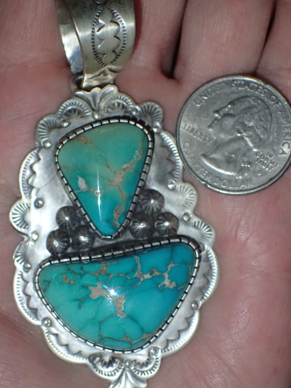 Sterling Silver Filigree Large Green Turquoise Pendants Sterling Silver Filigree Large Green Turquoise Pendants