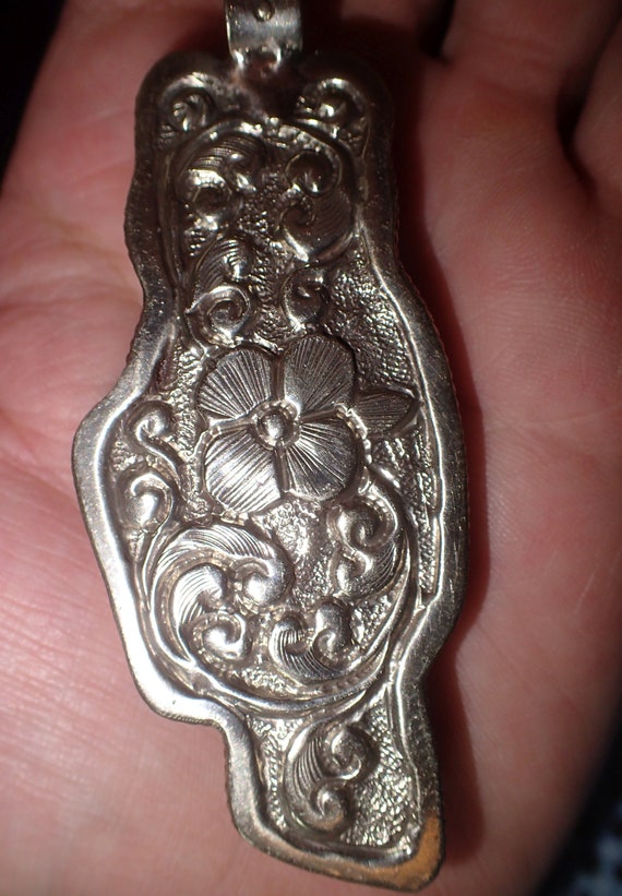 Carved Owl Bird Pendant in Tibetan Silver - image 3