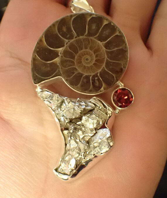 Meteorite and Ammonite Pendant in Sterling - image 4