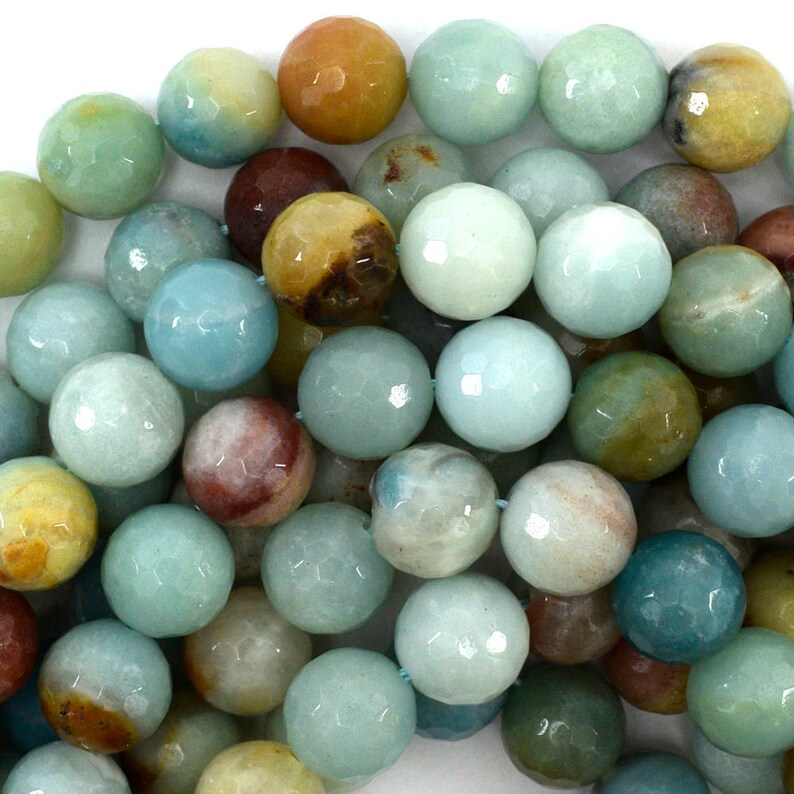 Faceted Amazonite 10mm beaded Bracelet with Sterling Bead