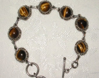 Tiger Eye Sterling Silver Link Bracelet