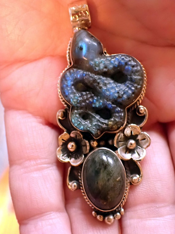 Snake Pendant, Carved Labradorite stone