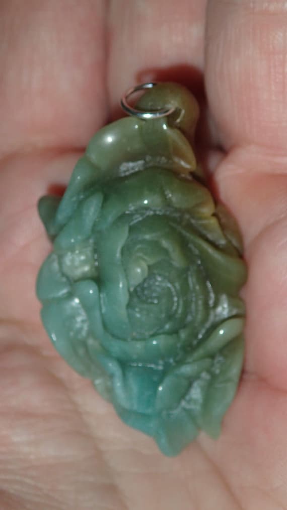 Carved Peony Flower gemstone AMAZONITE Pendant Nec