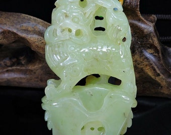 Qylin dragon & bullion  Certified Natural Hand-carved Hetian Jade Pendant Jadeite