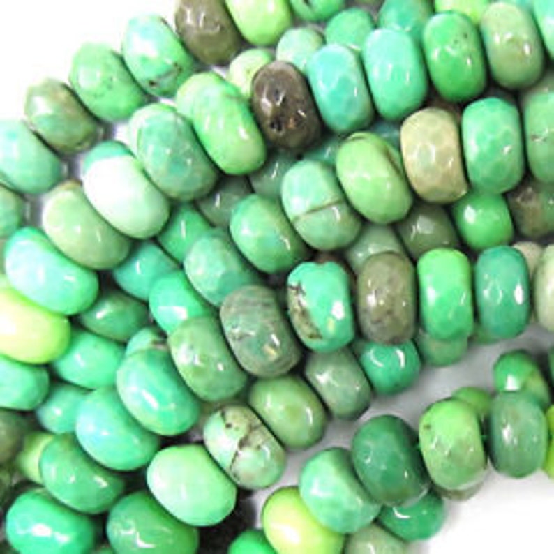 8mm faceted green chrysoprase rondelle beads bracelet Mens Large