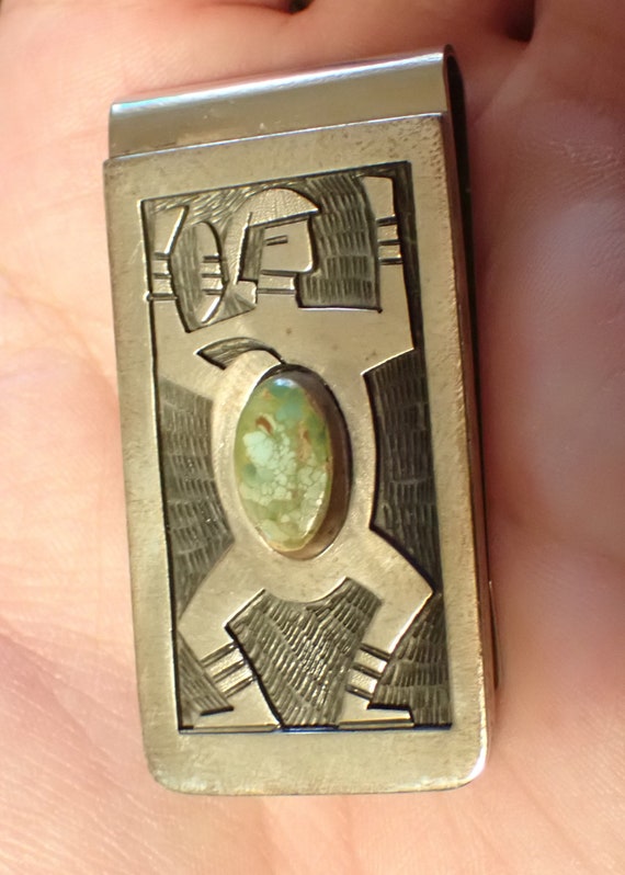 Hopi Money Clip . sterling with inlay turquoise. - image 1