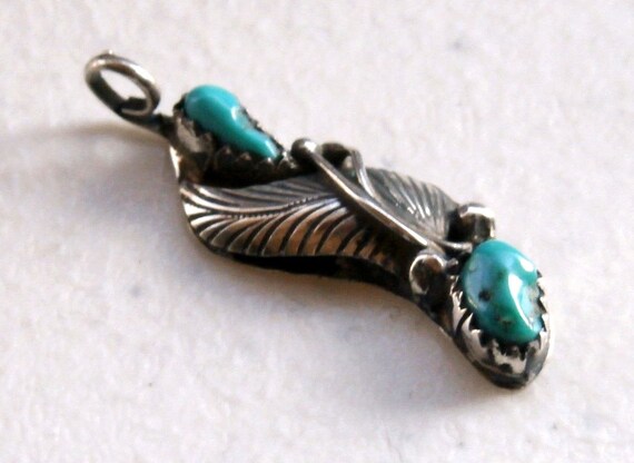 Turquoise Navajo leaf Pendant in Sterling - image 2