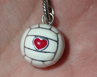 Enamel Sterling Silver Volley Ball Heart Pendant