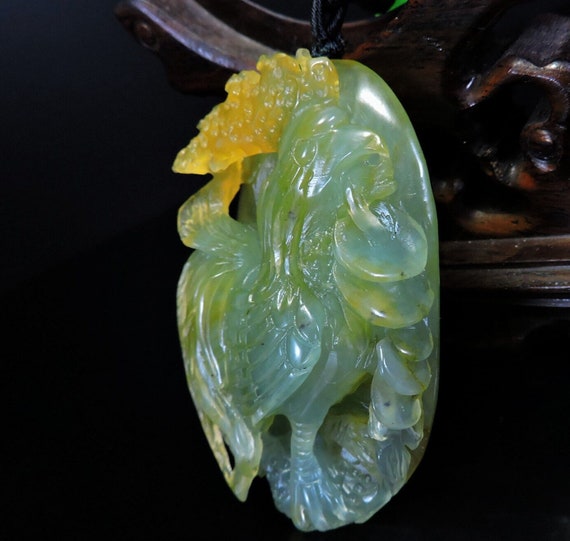 Jade Rooster Bird 100% Natural JADE jadeite Penda… - image 4