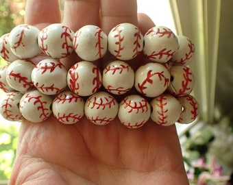 15 mm Beaded  Baseball Ceramic Beaded Bracelet