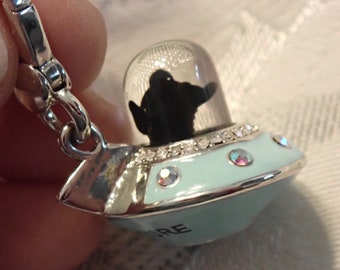 Dog in Enamel UFO Spaceship pendant charm  Rare