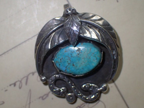 Navajo Turquoise Sterling Silver Pendant - image 1