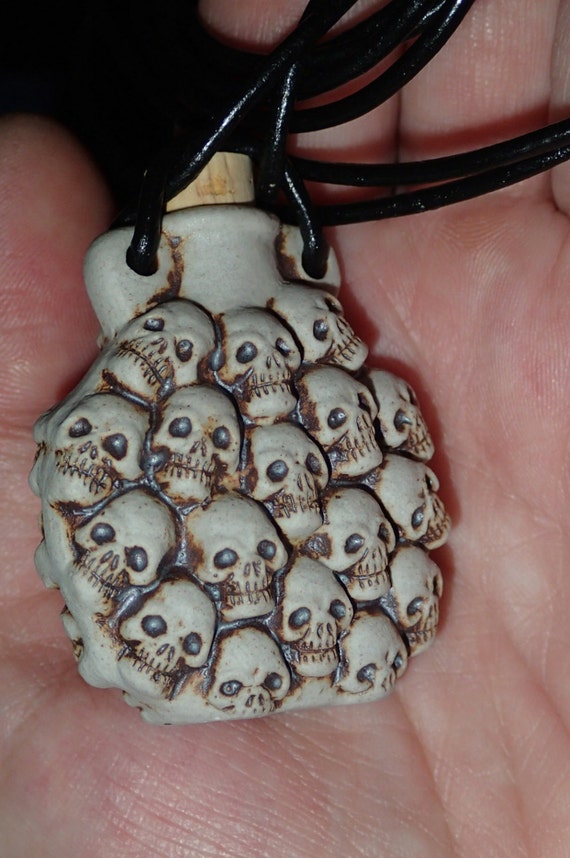 Ceramic Skull Bottle pendant on Leather - image 2