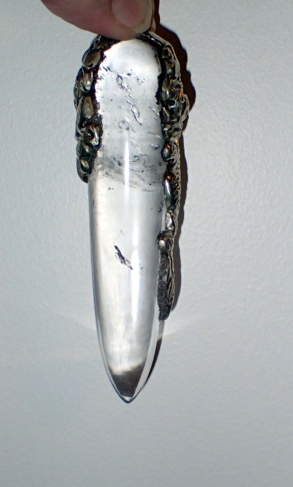 Crystal Quartz Point Daggar Pendant with Tibetan S