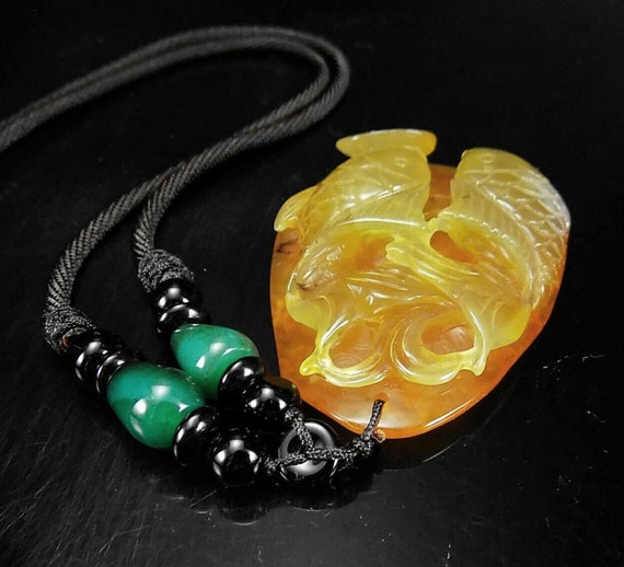 Hand-carved Jade Pendant Jadeite Necklace Double … - image 9