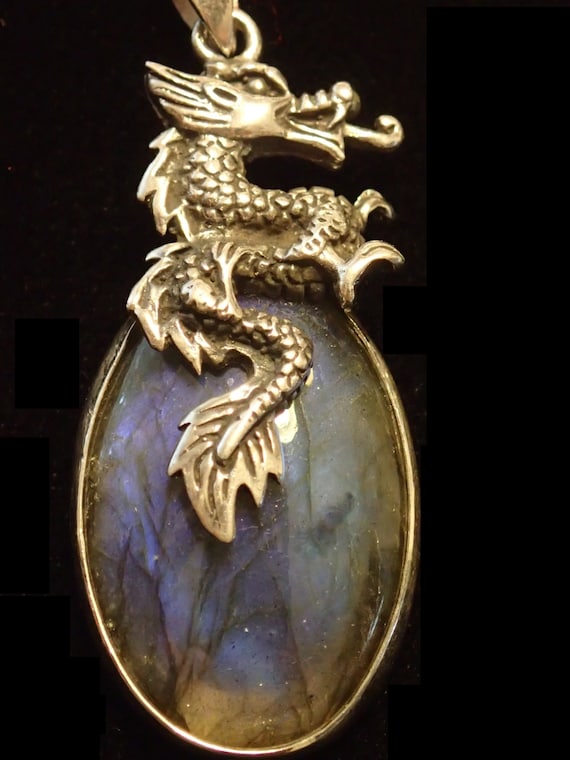 Labradorite Pendant with Sterling Silver Dragon - image 1