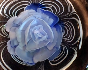 Large Blue Rose Paperweight  vintage