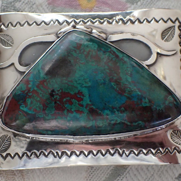 Vintage Navajo chrysocolla Sterling Silver Belt Buckle