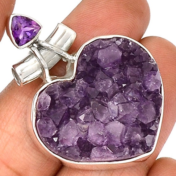 Amethyst Druzy Heart in Sterling Silver Pendant - image 1