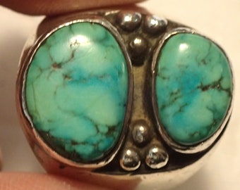 Vintage Large Mens Turquoise Sterling Silver Ring sz 12