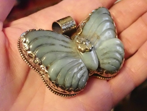 Carved Butterfly Jade Pendant - image 2