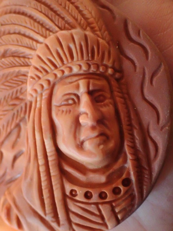 Native American The Most Intricate Hand Carved Jasper Sterling Silver Chief Head Ring Native American The Most Intricate Hand Carved Jasper Sterling Silver Chief Head Ring