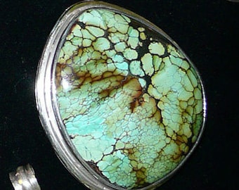 Large Turquoise Pendant  / Brooch / Pin,  in Sterling Silver. Wonderful Zat !
