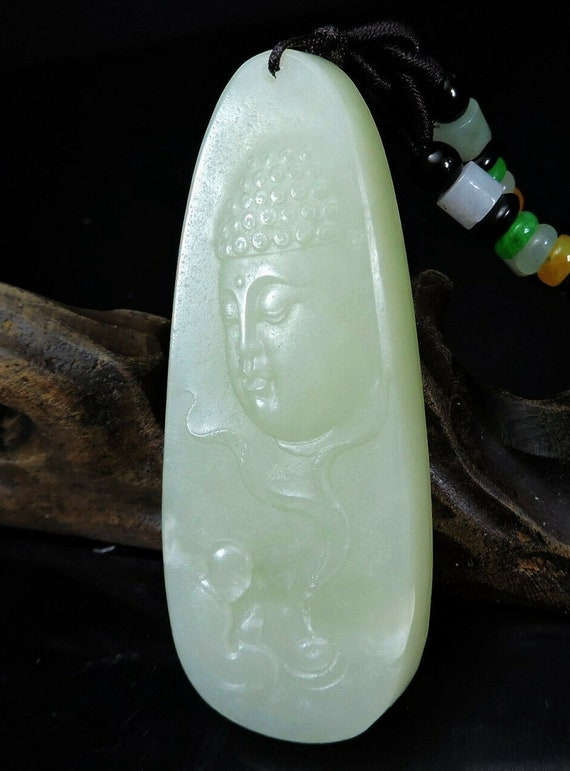 Unique Jade Buddha with Monk Pendant  Certified