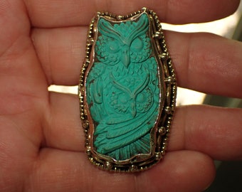 Owl carved Turquoise Ring  sz 8.5